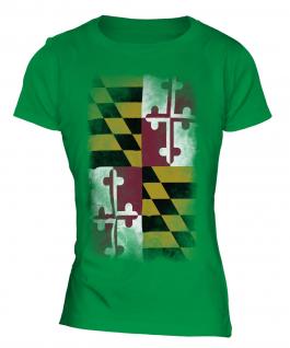 Maryland State Faded Flag Ladies T-Shirt