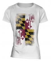 Maryland State Faded Flag Ladies T-Shirt