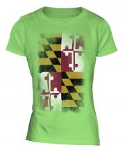 Maryland State Faded Flag Ladies T-Shirt