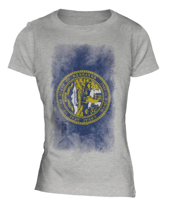 Nebraska State Faded Flag Ladies T-Shirt