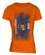 Wisconsin State Faded Flag Ladies T-Shirt