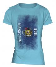 Wisconsin State Faded Flag Ladies T-Shirt