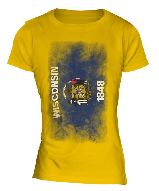 Wisconsin State Faded Flag Ladies T-Shirt