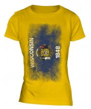 Wisconsin State Faded Flag Ladies T-Shirt