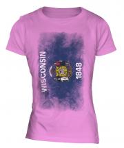 Wisconsin State Faded Flag Ladies T-Shirt