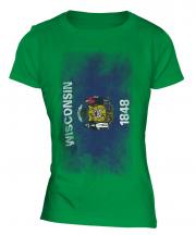 Wisconsin State Faded Flag Ladies T-Shirt