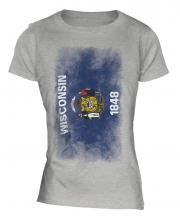 Wisconsin State Faded Flag Ladies T-Shirt