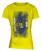 Wisconsin State Faded Flag Ladies T-Shirt