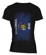 Wisconsin State Faded Flag Ladies T-Shirt