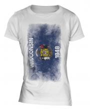 Wisconsin State Faded Flag Ladies T-Shirt