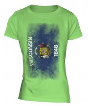 Wisconsin State Faded Flag Ladies T-Shirt