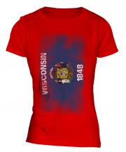 Wisconsin State Faded Flag Ladies T-Shirt