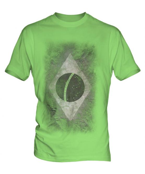 Brazil Flag Faded Print Mens T-Shirt