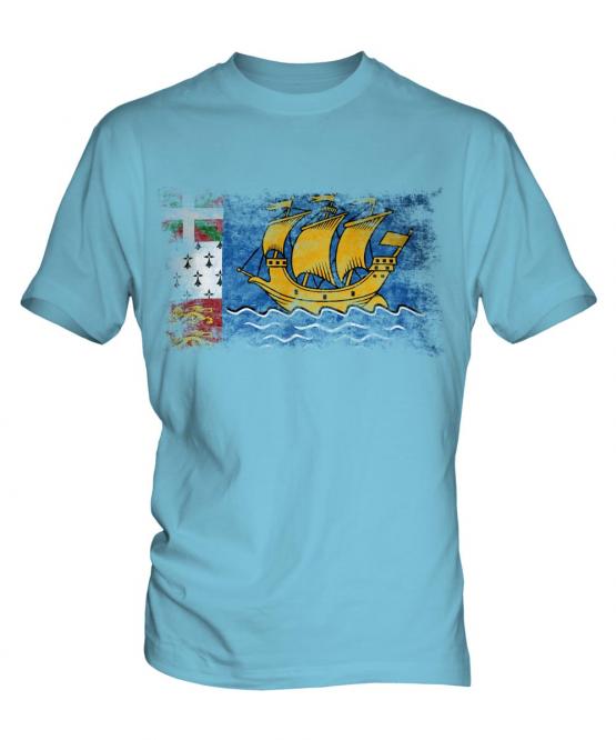 Saint Pierre And Miquelon Distressed Flag Mens T-Shirt