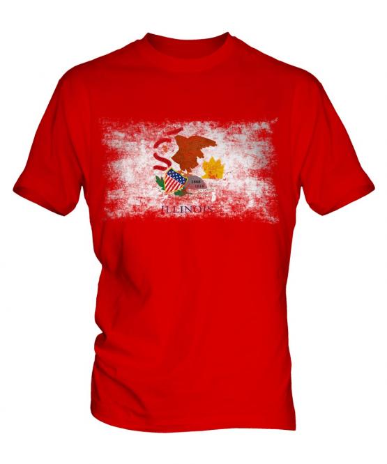 Illinois State Distressed Flag Mens T-Shirt