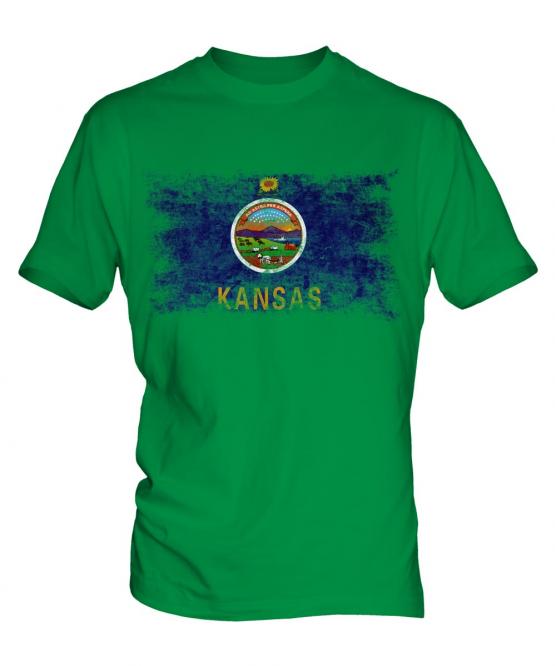 Kansas State Distressed Flag Mens T-Shirt
