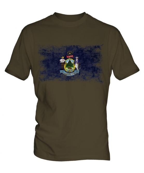 Maine State Distressed Flag Mens T-Shirt