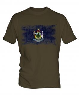 Maine State Distressed Flag Mens T-Shirt