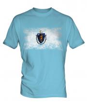 Massachusetts State Distressed Flag Mens T-Shirt