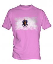 Massachusetts State Distressed Flag Mens T-Shirt