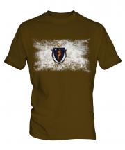 Massachusetts State Distressed Flag Mens T-Shirt