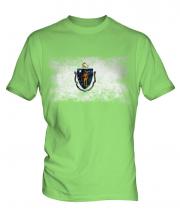 Massachusetts State Distressed Flag Mens T-Shirt