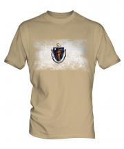 Massachusetts State Distressed Flag Mens T-Shirt