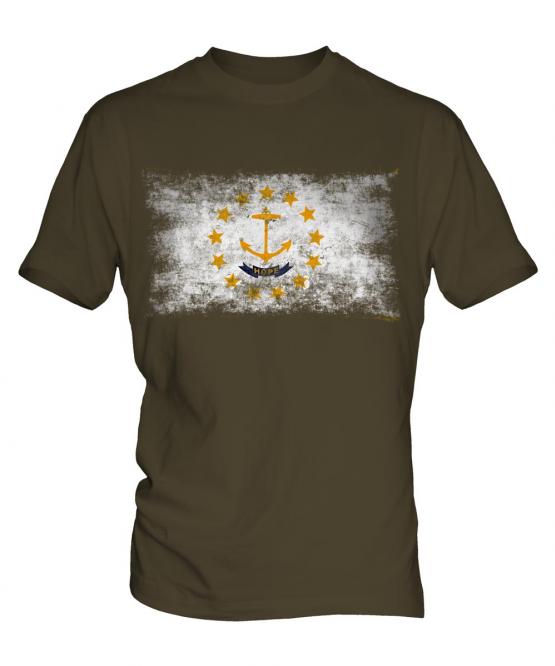 Rhode Island State Distressed Flag Mens T-Shirt