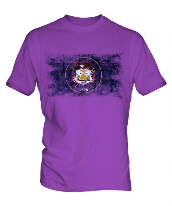 Utah State Distressed Flag Mens T-Shirt