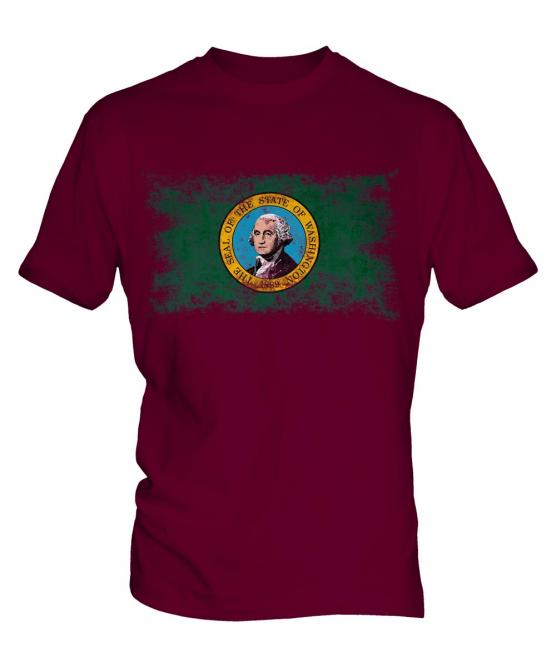 Washington State Distressed Flag Mens T-Shirt