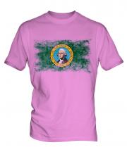 Washington State Distressed Flag Mens T-Shirt