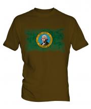 Washington State Distressed Flag Mens T-Shirt