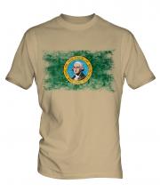 Washington State Distressed Flag Mens T-Shirt