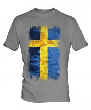 Sweden Grunge Flag Mens T-Shirt