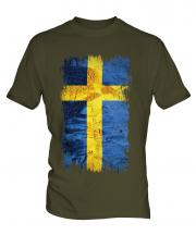 Sweden Grunge Flag Mens T-Shirt