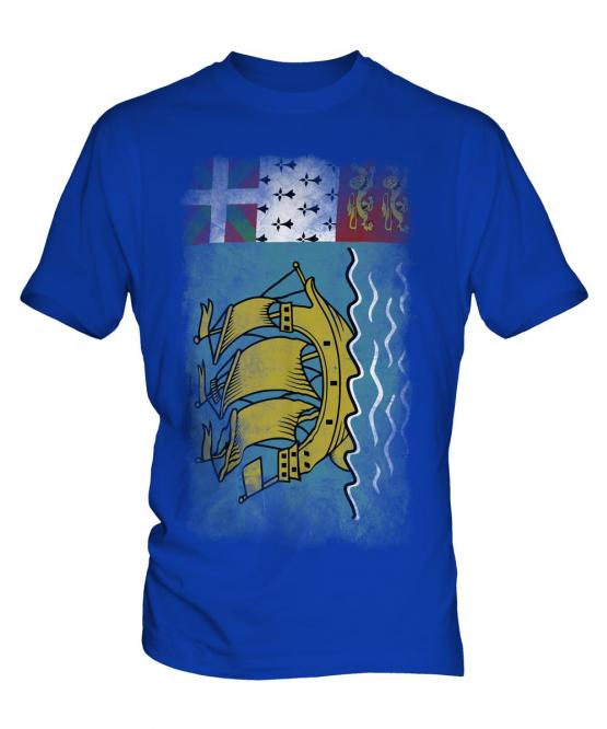 Saint Pierre And Miquelon Faded Flag Mens T-Shirt