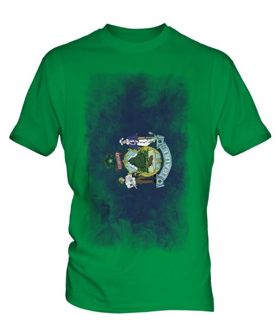 Maine State Faded Flag Mens T-Shirt
