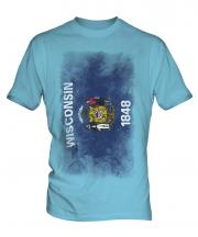 Wisconsin State Faded Flag Mens T-Shirt