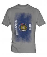 Wisconsin State Faded Flag Mens T-Shirt
