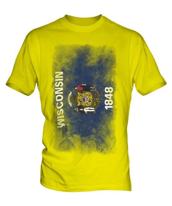 Wisconsin State Faded Flag Mens T-Shirt