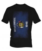 Wisconsin State Faded Flag Mens T-Shirt