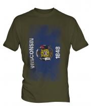 Wisconsin State Faded Flag Mens T-Shirt