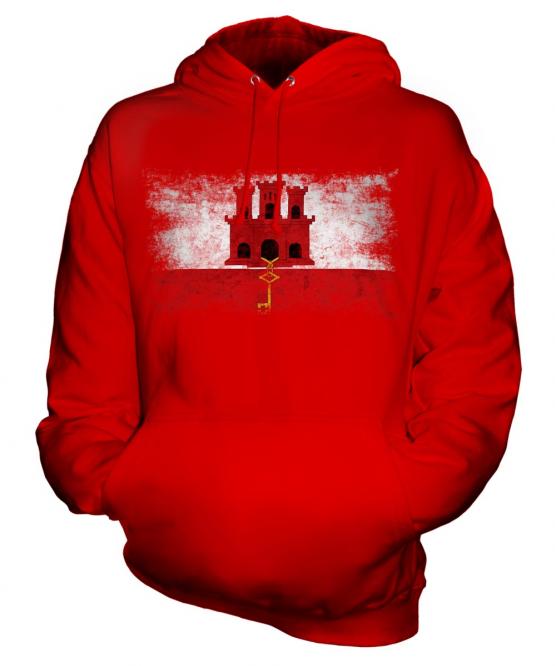 Gibraltar Distressed Flag Unisex Adult Hoodie