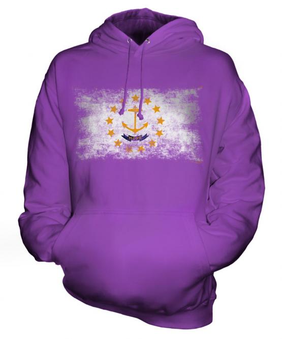 Rhode Island State Distressed Flag Unisex Adult Hoodie